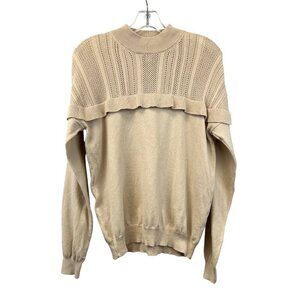 Everly Mock Neck Long Sleeve Beige Sweater Womens Size Medium Ruffle